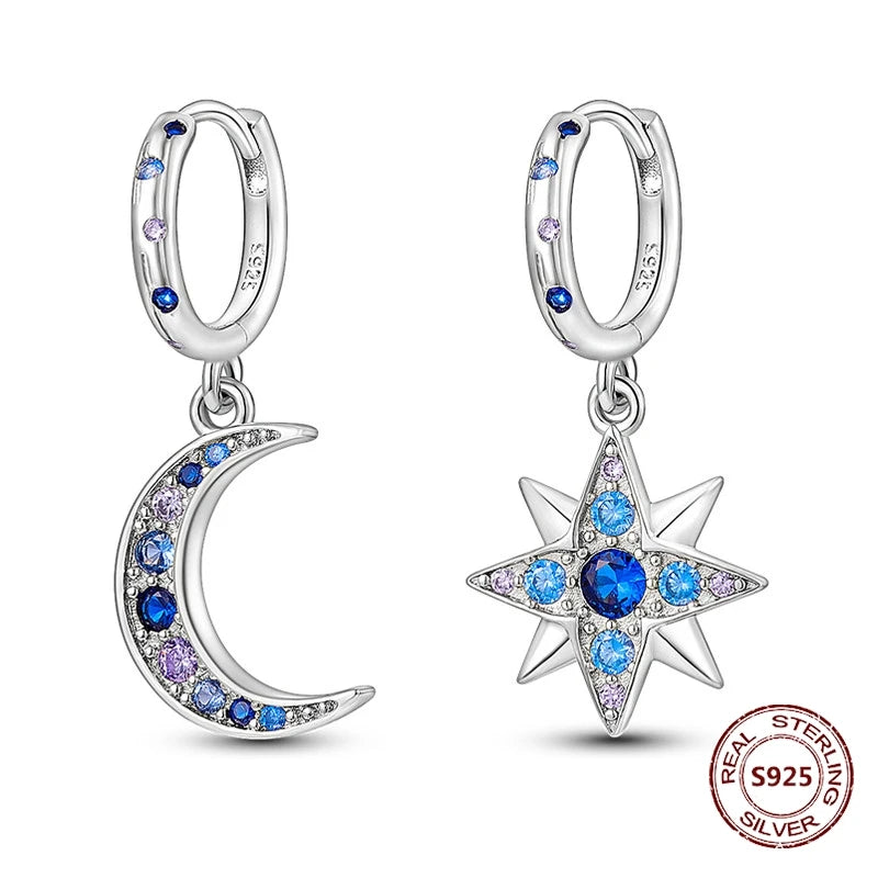 Star Moon Sun Hoop Earrings 925 Sterling Silver Original Star Shining Zircon Tassel Long Earrings For Women Luxury Jewelry Gift