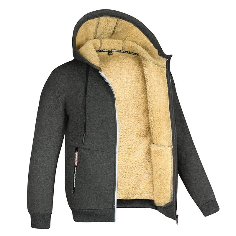 Jaqueta Masculina Inverno Camuflada Fleece Grossa Capuz Masculino Manga Comprida Casaco Casual Zíper Moletom Streetwear Casacos Masculinos