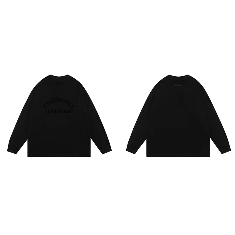 Essentials Algodão Puro Manga Comprida Gola Redonda Camiseta Unissex Casual Básica Camada Superior Primavera Outono Ajuste Solto Confortável - M 55-67,5kg Marrom manga comprida