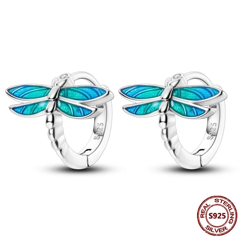 Lucky Clover Earrings 925 Silver Original Zircon Butterfly Dragonfly Chameleons Bee Flower Earrings For Women Jewelry Gift
