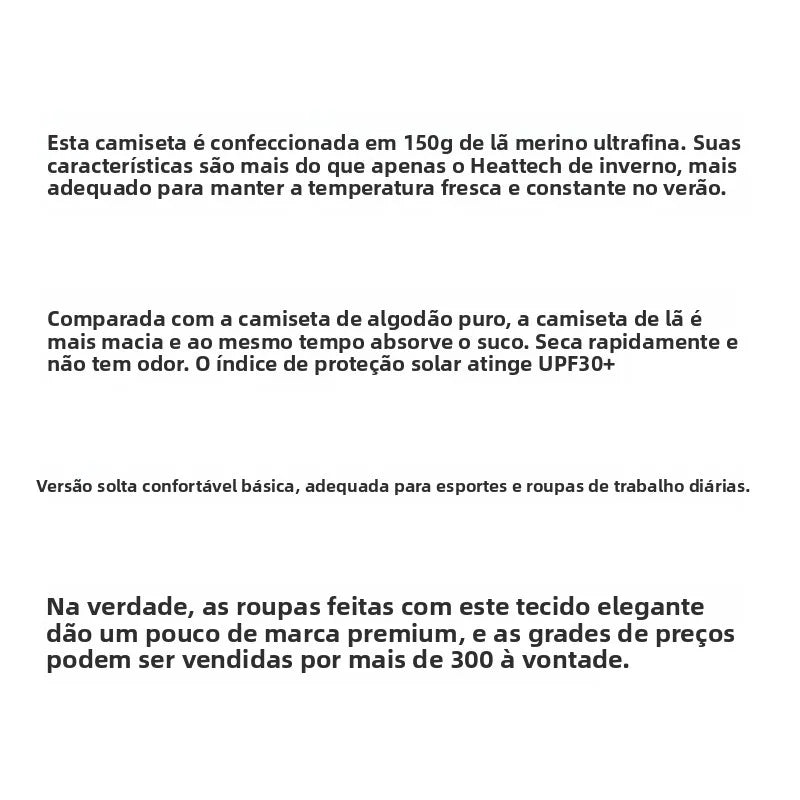 Camiseta Masculina de Lã Merino Solta Manga Curta para Corrida Ar Livre Fitness Secagem Rápida Respirável Fina de Verão Gola Redonda