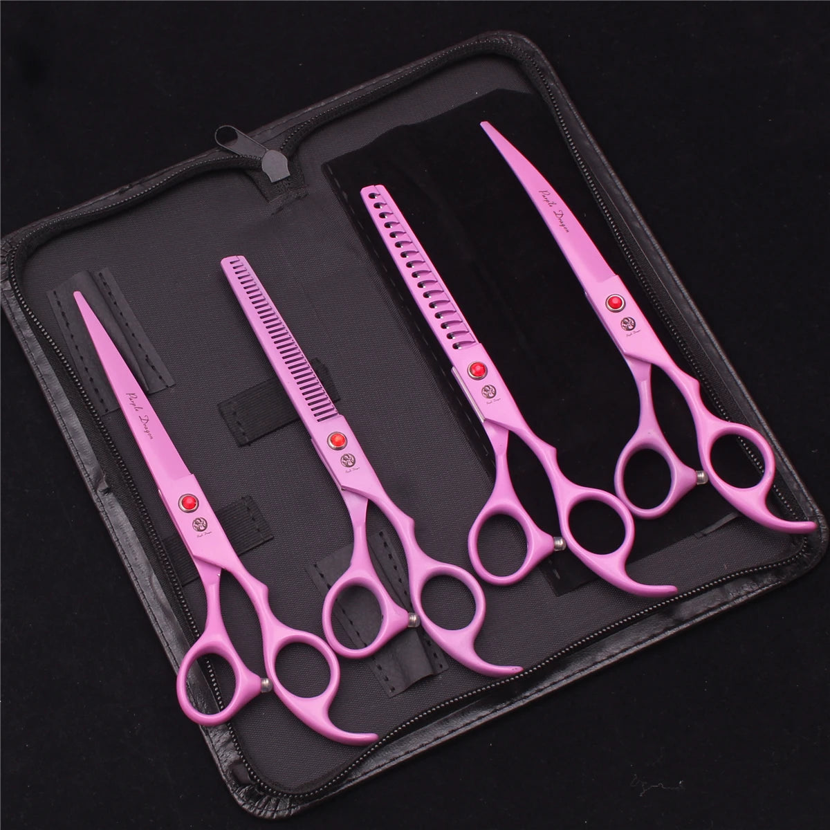 Tesouras de Tosa para Animais de Estimação Purple Dragon Japão Aço Inoxidável Rosa Curva para Cães Tesouras de Desbaste para Cães Tesouras Chunker Z3003