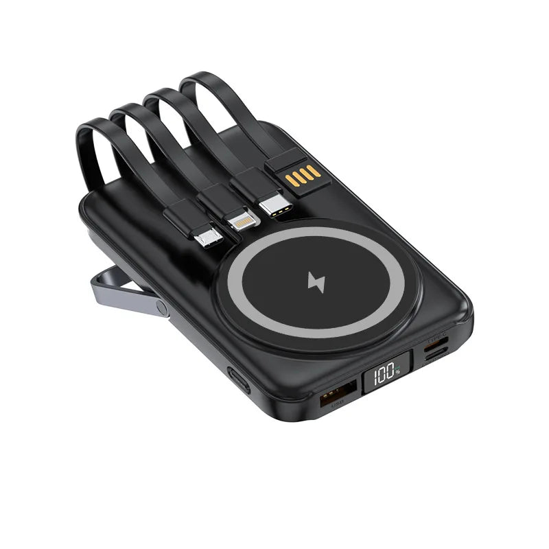 Magnetic Power Bank 20000mAh Fast Charging Wireless Cables Stand Portable