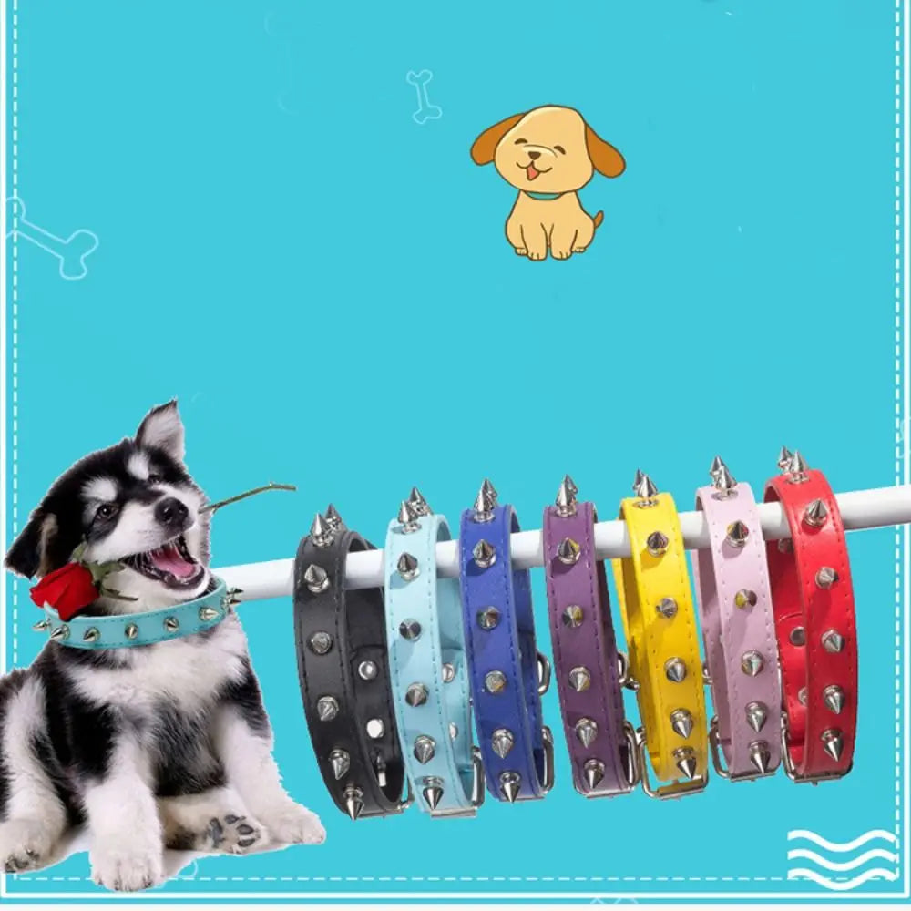 Coleiras de Couro para Gato e Cachorro, Coleira Ajustável para Pet, Colar Exclusivo Colorido, Coleiras com Spikes para Gatos