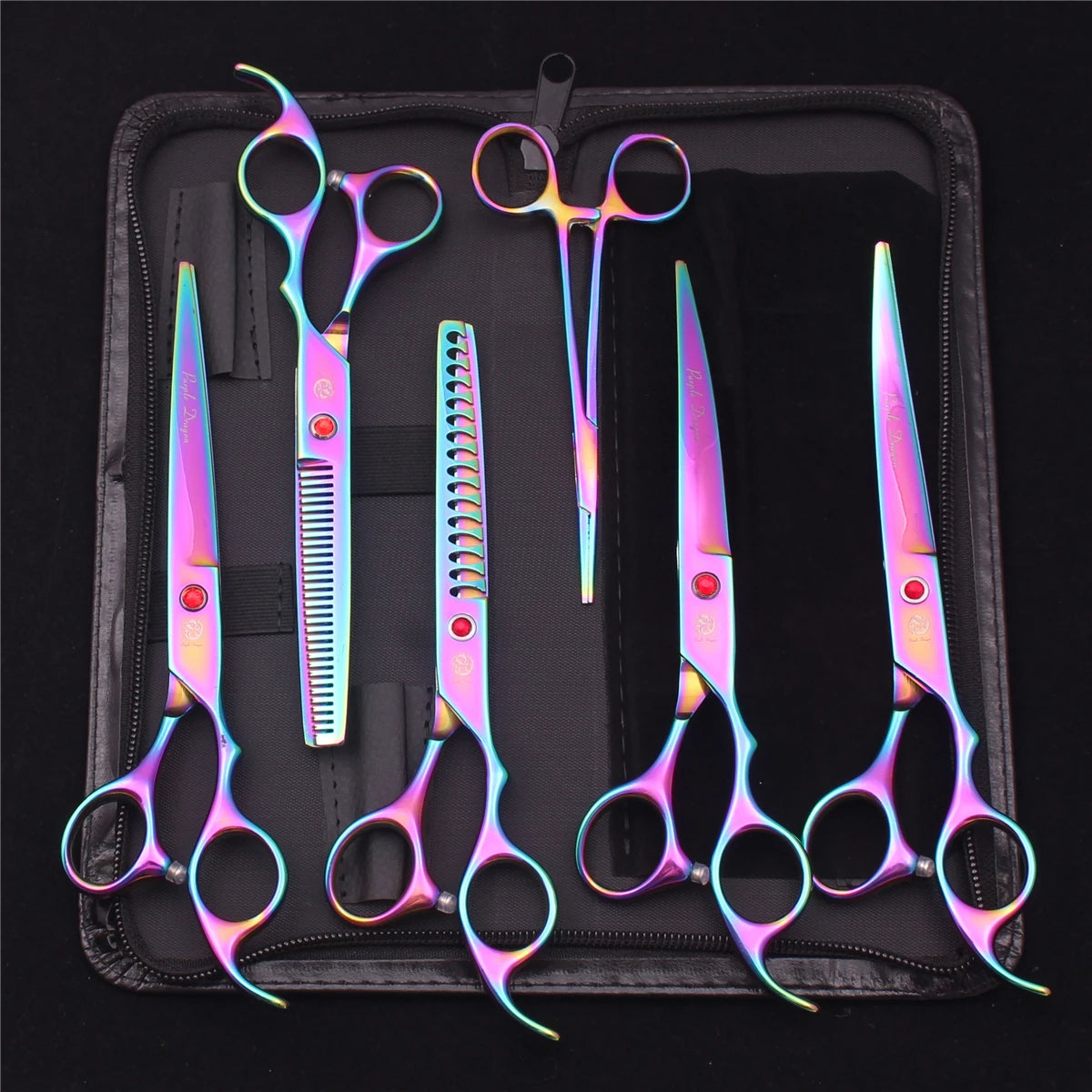 Tesouras de Tosa para Animais de Estimação Purple Dragon Japão Aço Inoxidável Rosa Curva para Cães Tesouras de Desbaste para Cães Tesouras Chunker Z3003