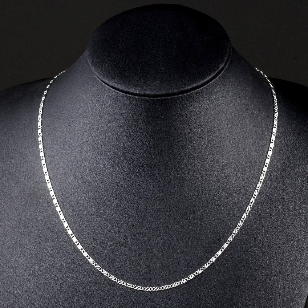 Luxuoso Colar de Corrente Chata 2MM de Prata Esterlina 925 Elegante para Clavícula Masculino e Feminino Acessórios de Casamento Festa Joias Finas Presentes