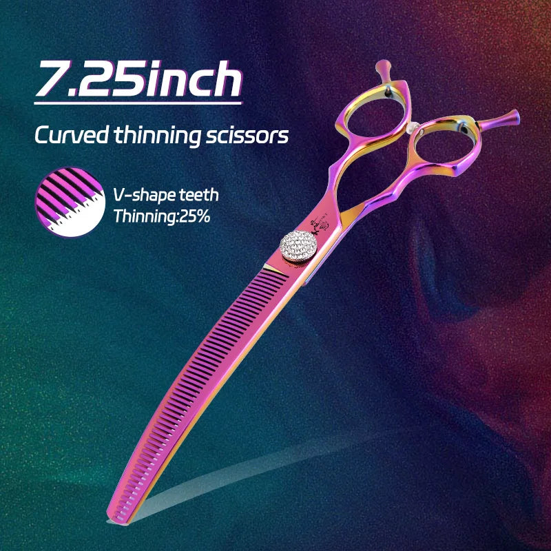 Tesouras de Tosa para Cães Fenice Professional 7.0/7.25/7.5 Polegadas JP440C Coloridas Curvas Desbaste Chunkers para Rosto e Corpo de Cães
