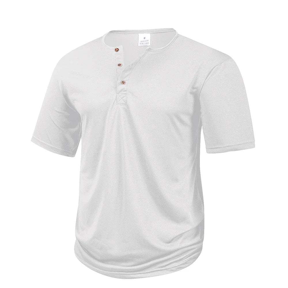 Men's Casual Henry T Shirt Summer Brown Button Solid Color Polo...