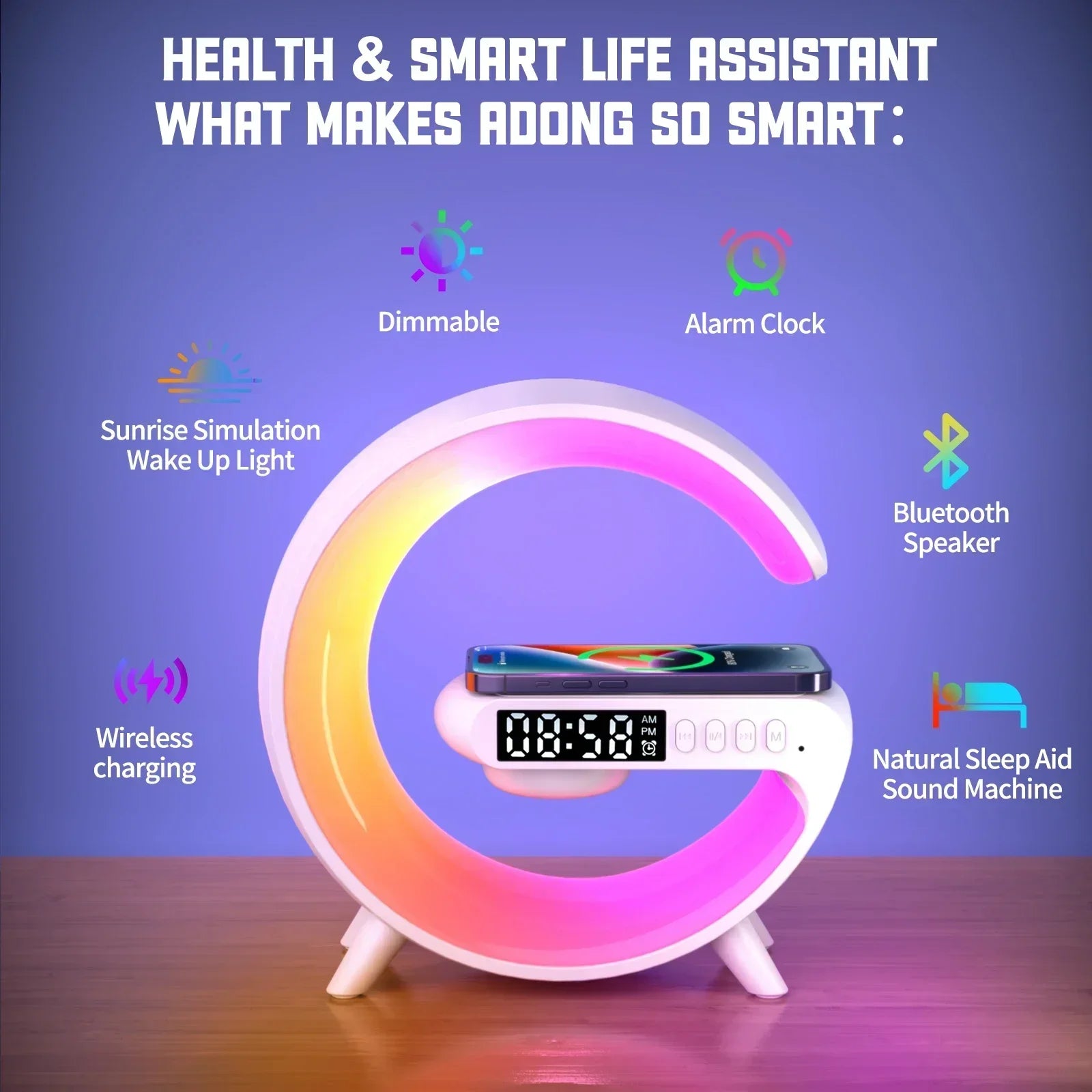 Caixa de Som Despertador Bluetooth RGB Multifuncional WonderNest