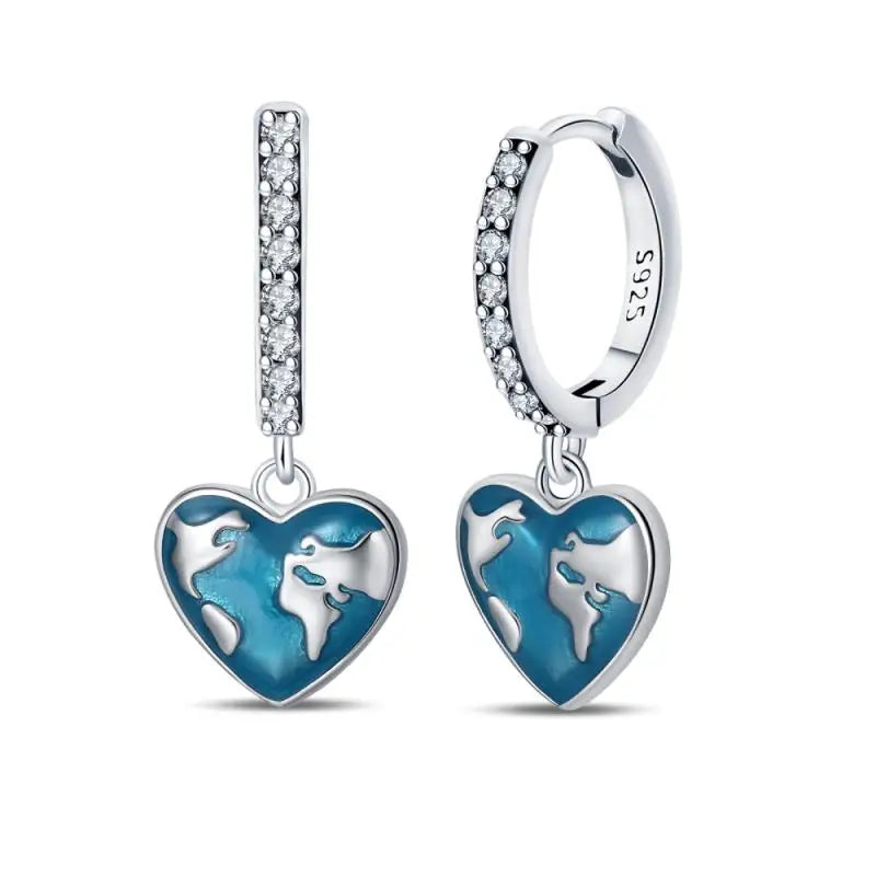 925 Sterling Silver Moon Universe Starry Sky Series Charm Earrings Women Blue Shiny Zircon Daily Wear Jewelry