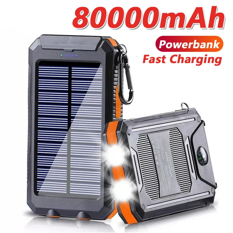 Solar Power Bank 80000mAh Portable Charging Strong LED Light