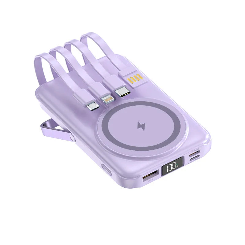 Magnetic Power Bank 20000mAh Fast Charging Wireless Cables Stand Portable