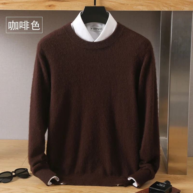 Suéter Masculino 100% Cashmere de Visom Puro, Gola Redonda, Pulôveres de Malha, Suéter Outono e Inverno Novo, Mangas Compridas, Suéteres de Alta Qualidade, Blusas de Visom