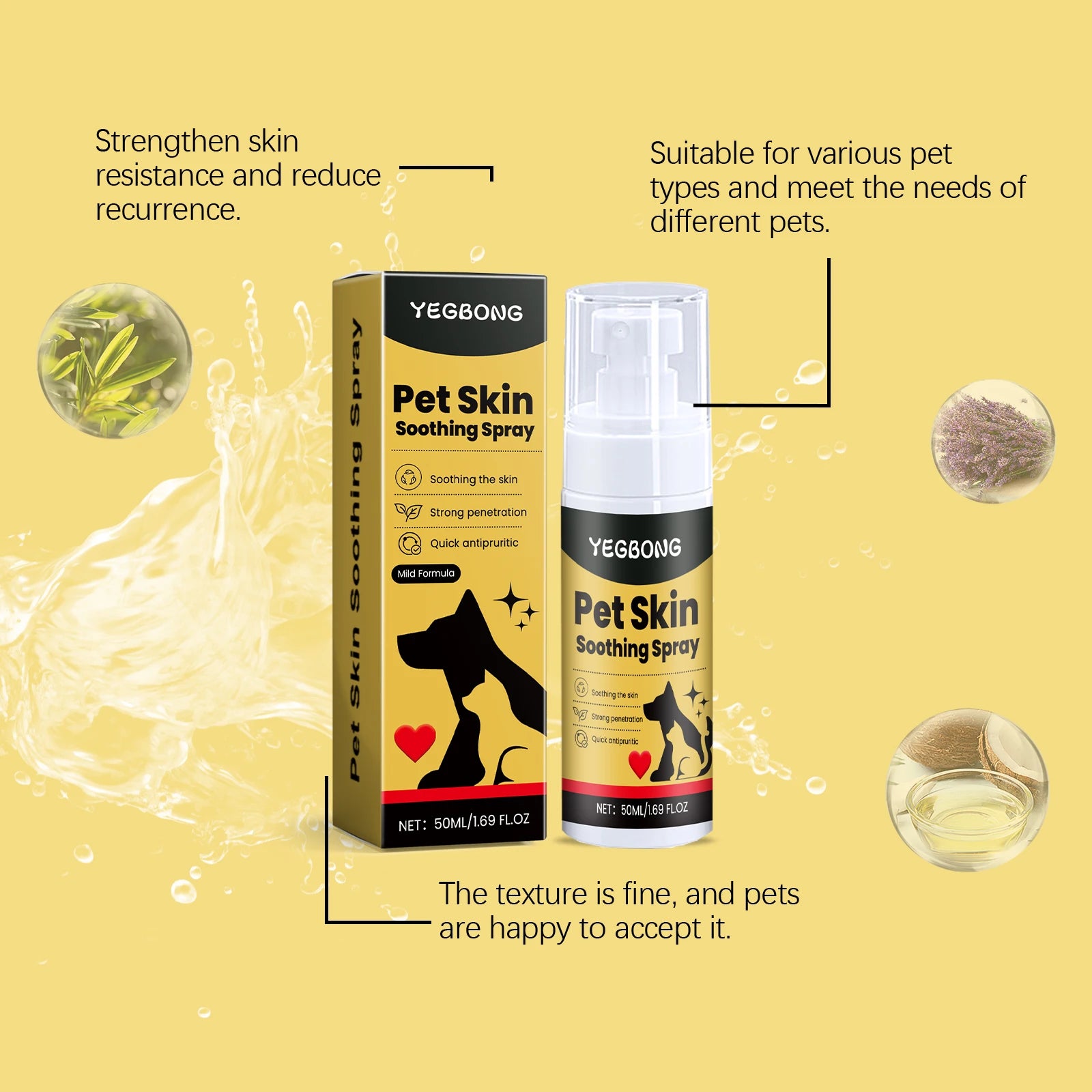 YEGBONG 50ml Pet Skin Care Spray Gentle Formula Soothing Discomfort Relief Vet Recommended for Dogs Cats All Breeds Daily Use