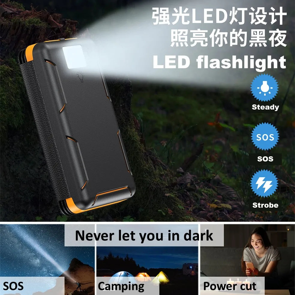 Power Bank Solar Dobrável 50000mAh Portátil 4 Painéis Solares