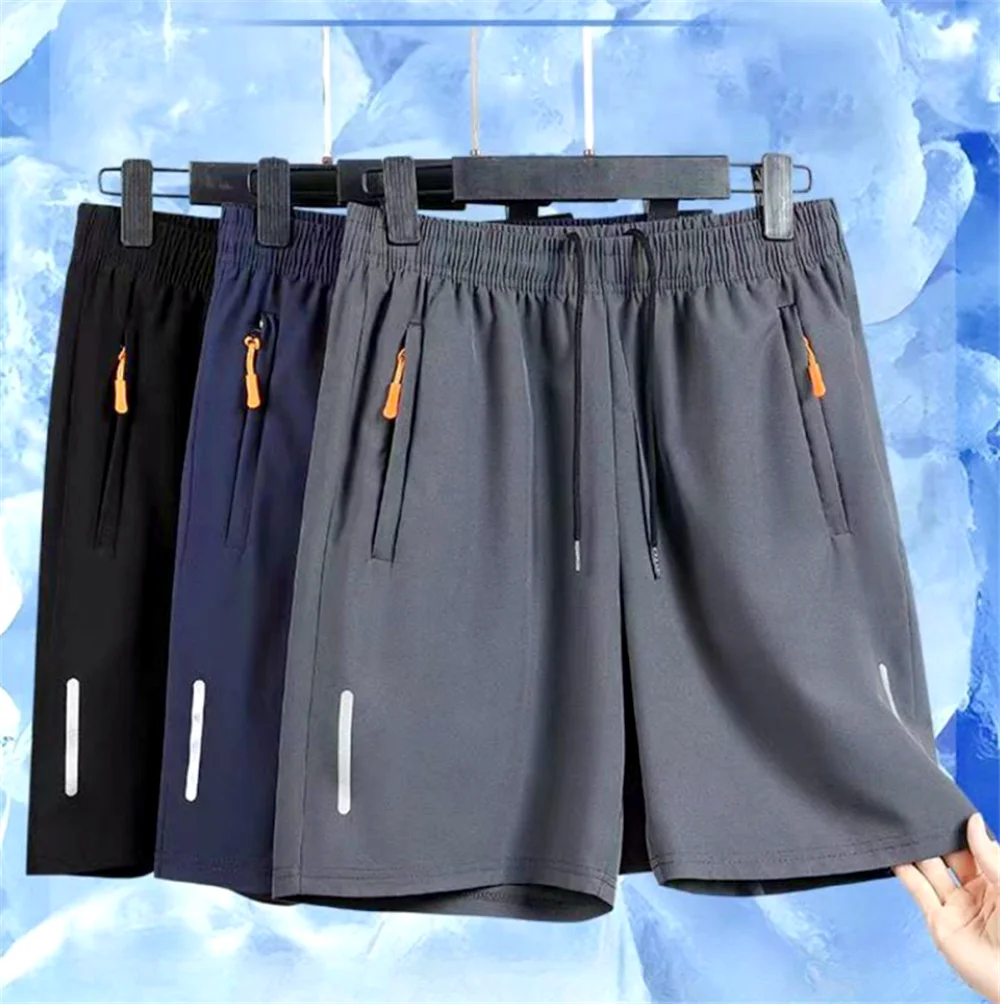 Men's Summer Ultra-thin Ice Silk Beach Casual Shorts Jogging Sport...