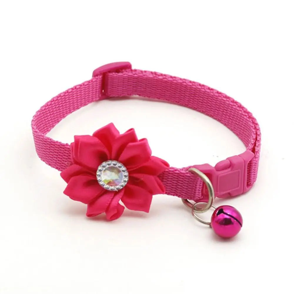 Lovely Adjustable Pet Bell Flower Collar Cute Small Cat Flower Necklace With Flower Bells Dog Neck Ring Car Accessories