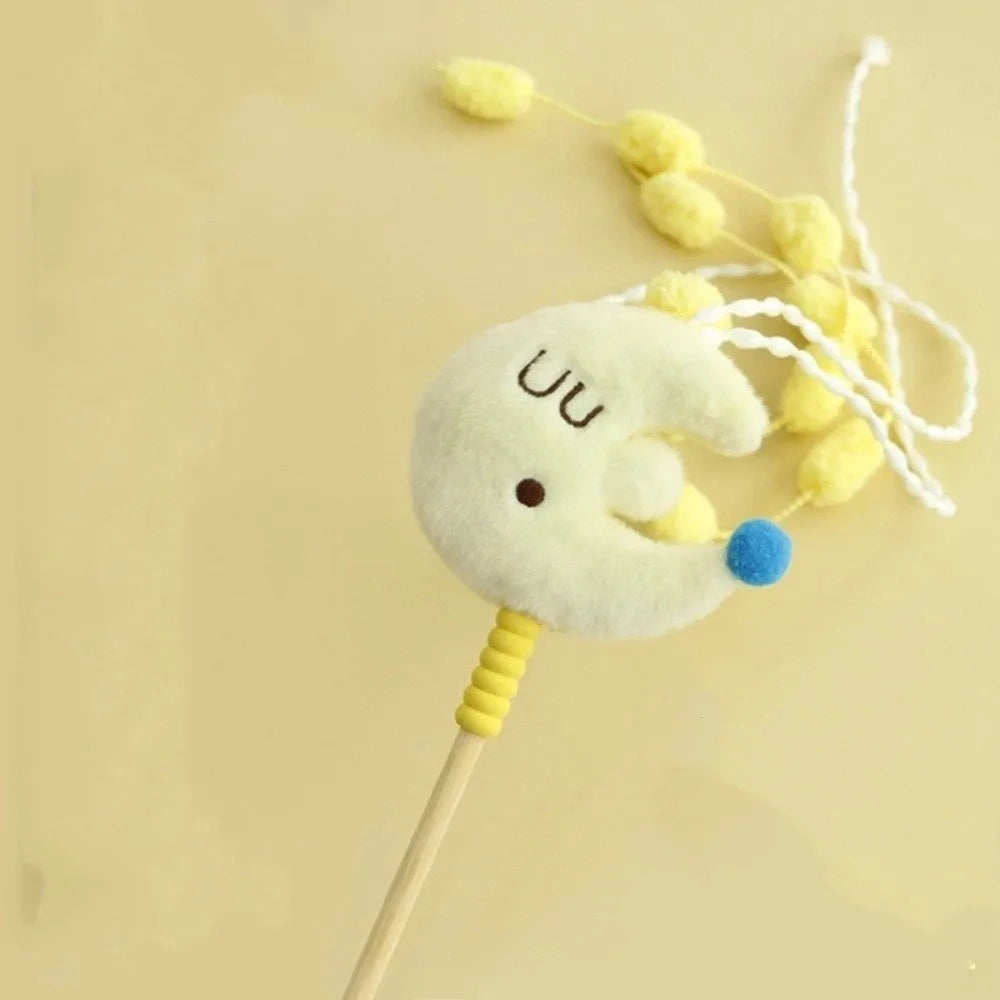 Funny Cartoon Stars Cat Teaser Stick Moons Sounding Cat Teasing Pole with Tassels Long Handle Pet Teaser Relieving Boredom