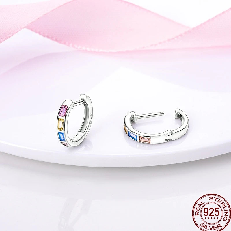 Earrings 925 Sterling Silver Colorful Shiny Zircon Earrings Temperament Charm Luxury Party Jewelry Gift Birthday Anniversary