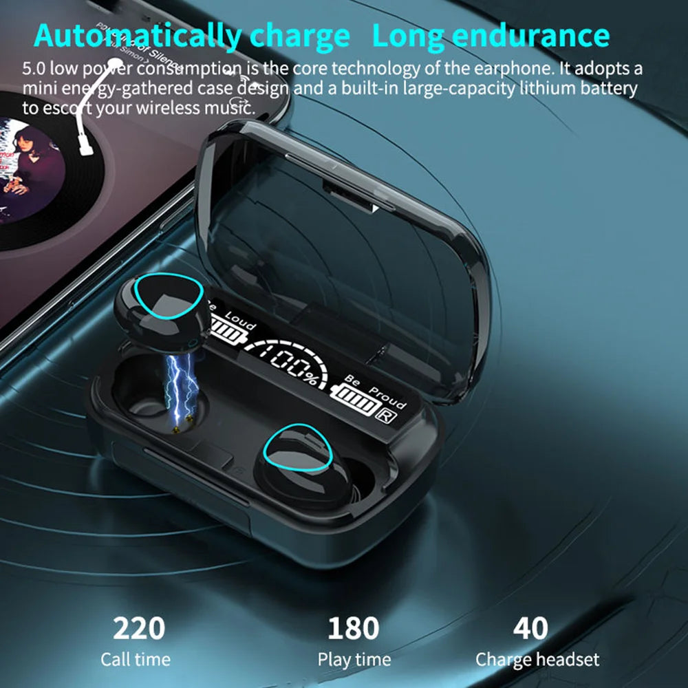 Fone de Ouvido M10 sem Fio, Chegada Recente, Alta Qualidade, Som Perfeito, Fones Esportivos, para Jogos e Música, Bluetooth com Power Bank