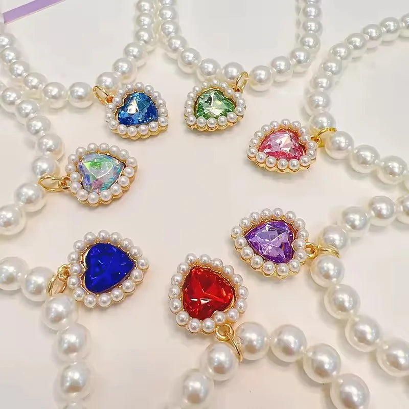 Pet Rhinestone Collar Adjustable Cat Princess Pendant Pearl Necklace Dog Sweet Decorations Puppy Gem Jewelry Accesorios