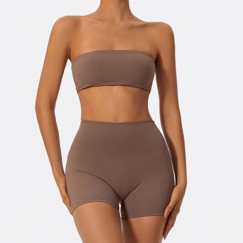 Conjunto Fitness Duas Peças Verão Esportivo Feminino Roupa de Treino Yoga Sutiã Tomara que Caia Feminino 2 Peças Top Curto para Academia Esportivos Mujer Conjuntos de Ginástica
