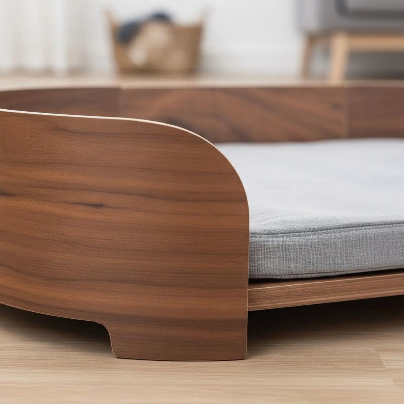 Sofá de Madeira para Pets Capa Removível e Lavável Cama Moderna para Pets Camas Elevadas para Cães Uso Opcional Durante o Ano Todo Cama Oval para Gatos Compensado de Madeira Firme