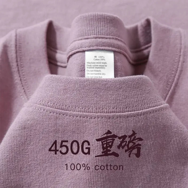 American 450g Heavy Cotton Short-sleeved T-shirt Men's and Women's Solid Color Loose Round Neck Top Bottoming Shirt Half-sleeved