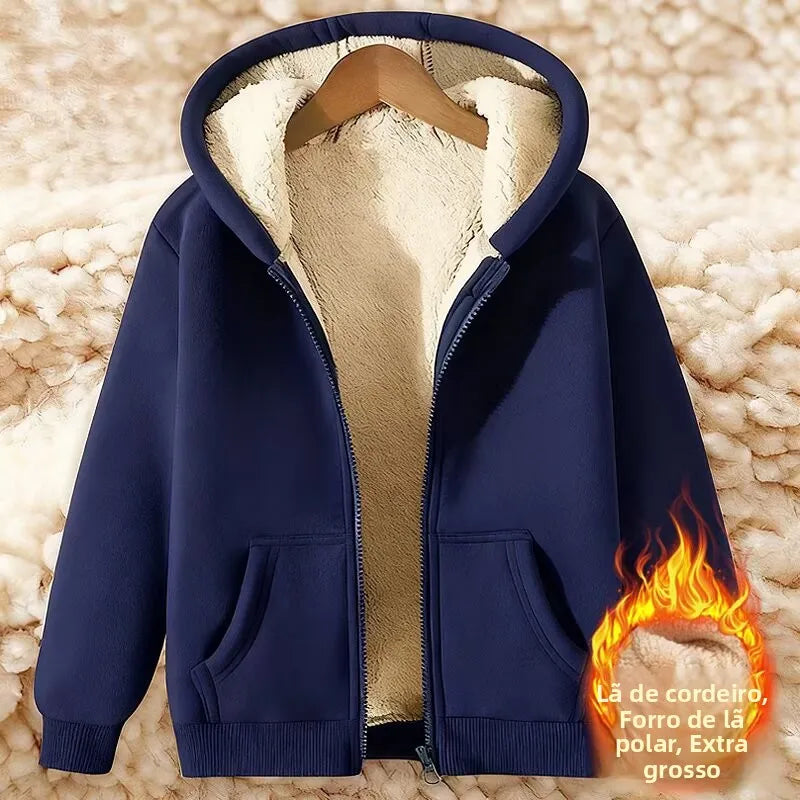 Cardigã Aberto de Veludo Cordeiro Engrossado Feminino com Zíper e Capuz Casaco Solto Inverno Moletom Moderno Quente Plus Size 1 - 2xl 67,5-77,5kg Laranja Quente