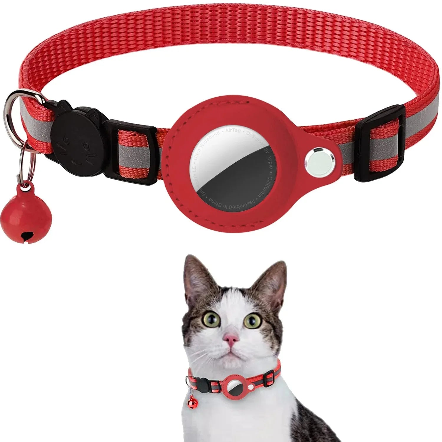 Coleira Refletiva para Gatos AirTag com Sino Fivela de Segurança Destacável Suporte para Rastreador GPS para Gatinhos Gatos Pequenos Animais de Estimação Anti-Perda
