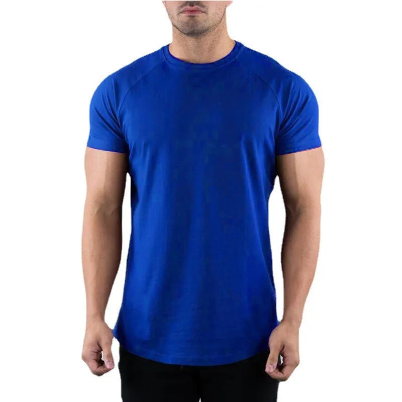 Camiseta Masculina Lisa de Academia Verão Fitness Gola Redonda Manga Curta Algodão Slim Fit Camiseta Treino Musculação Tops