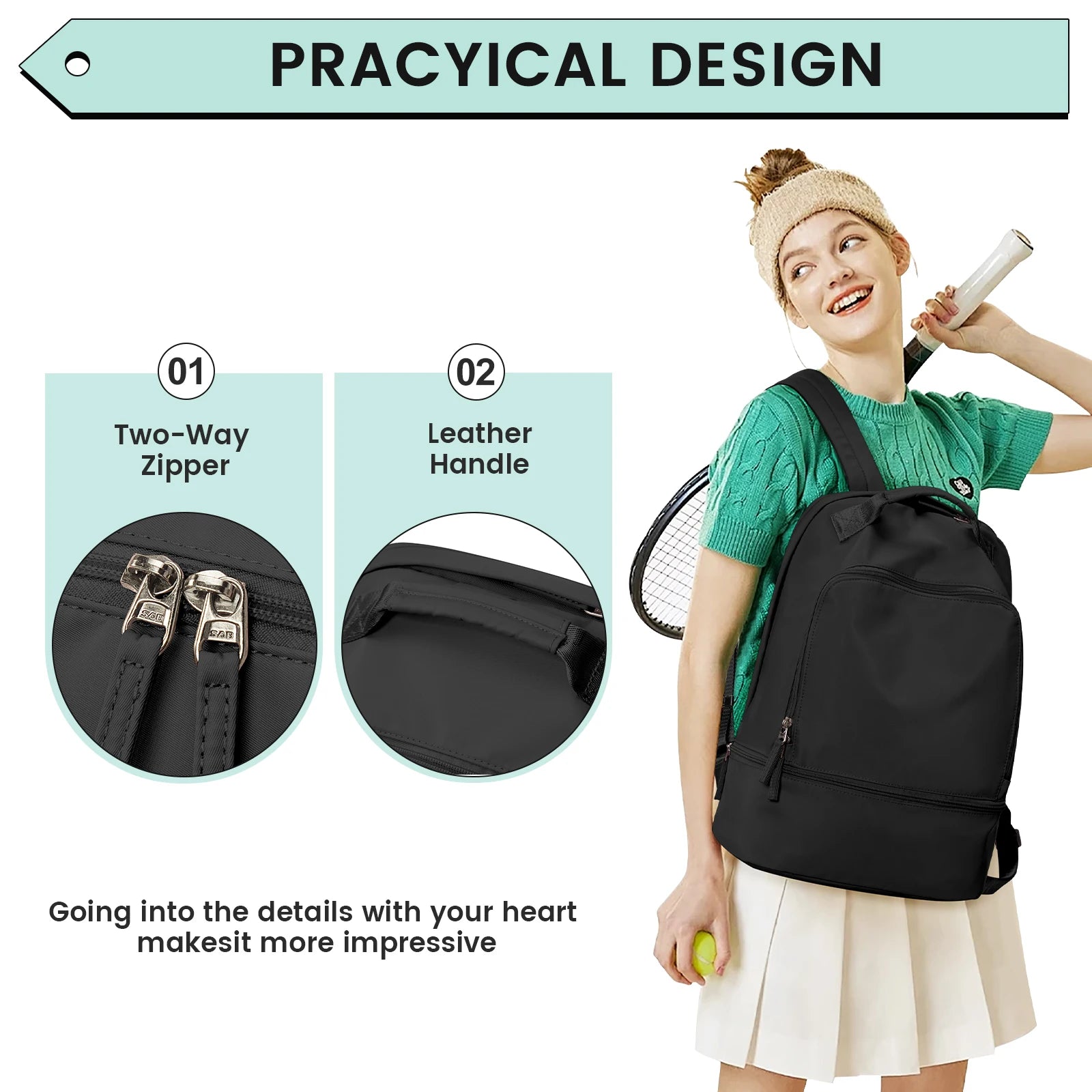 Bolsa de Academia Feminina, Mala de Viagem Pessoal com Compartimento para Sapatos, Mochila de Viagem Feminina, Mochila Esportiva Ideal para Tênis, Natação