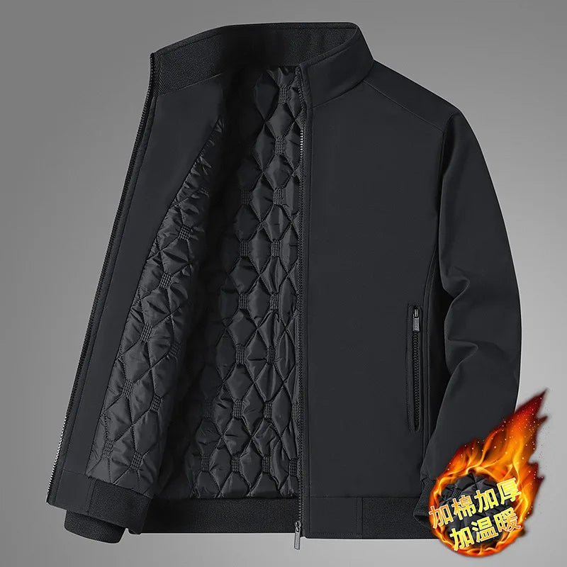 Jaqueta Masculina Forrada de Lã Grossa Casaco Casual da Moda Gola Alta Caimento Solto Respirável Resistente ao Desgaste à Prova de Vento Polies...
