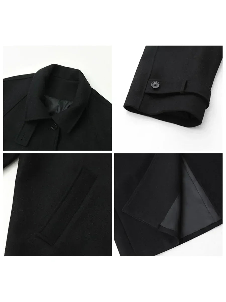 CHIC VEN Casaco Trench Longo Feminino Gola Alta Cinto Amarração Lã Manga Raglan Sobretudo Longo Escritório Senhora Outono Inverno 2024