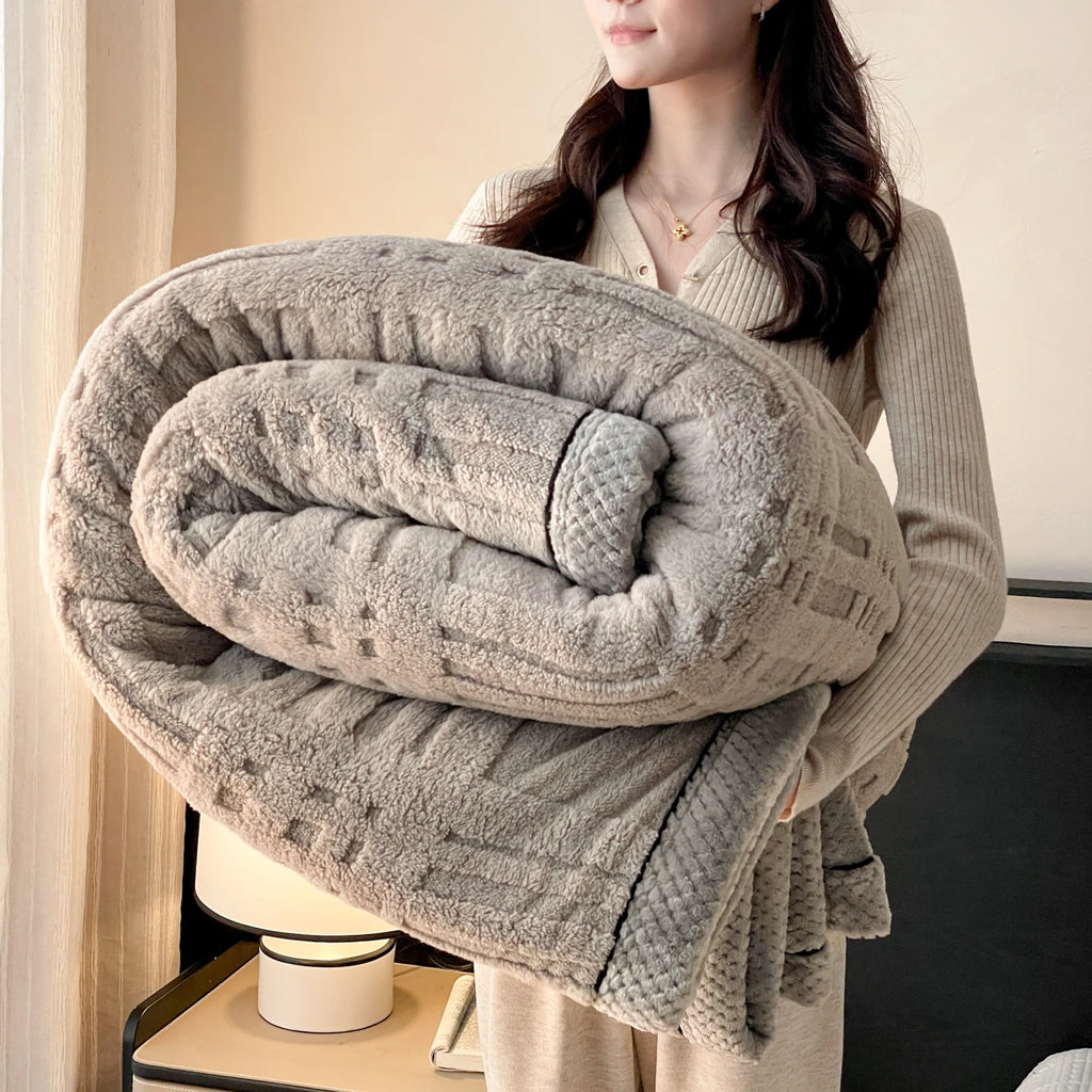 1pc Multifunctional Coral Fleece Blanket Soft Plush Warm Comfortable Bed Blanket All-Season Office Nap Throw Blankets for Sofa