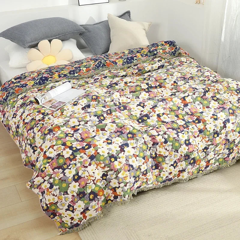 Japanese Throw Blanket Cotton Double Sided Sofa Cover Sofa Cushion Leisure Blanket Bedspread Four Seasons Cooling Quilt Sheet