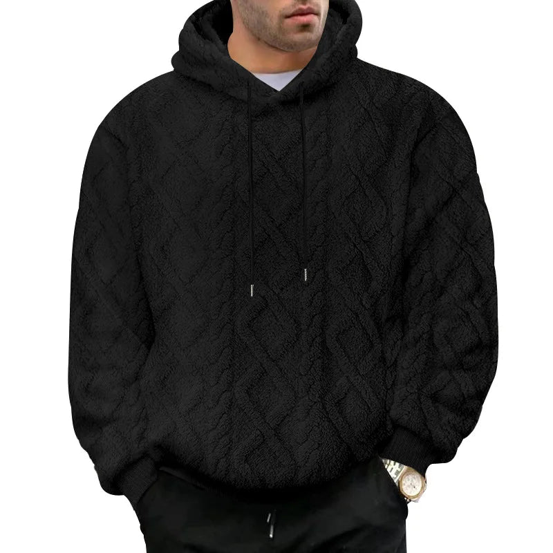Jaqueta suéter pulôver com capuz e zíper, jaquard de veludo dupla face, tendência esportiva, casual masculina, outono e inverno