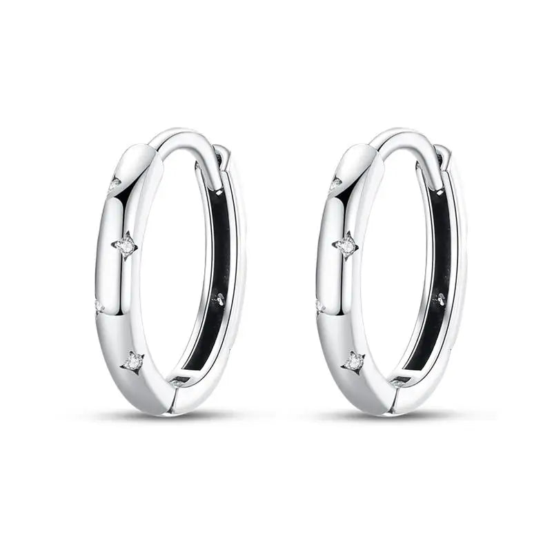 Brinco Feminino de Prata Esterlina 925 com Charm da Série Céu Estrelado Lua Universo Zircônia Brilhante Azul Joia para Uso Diário