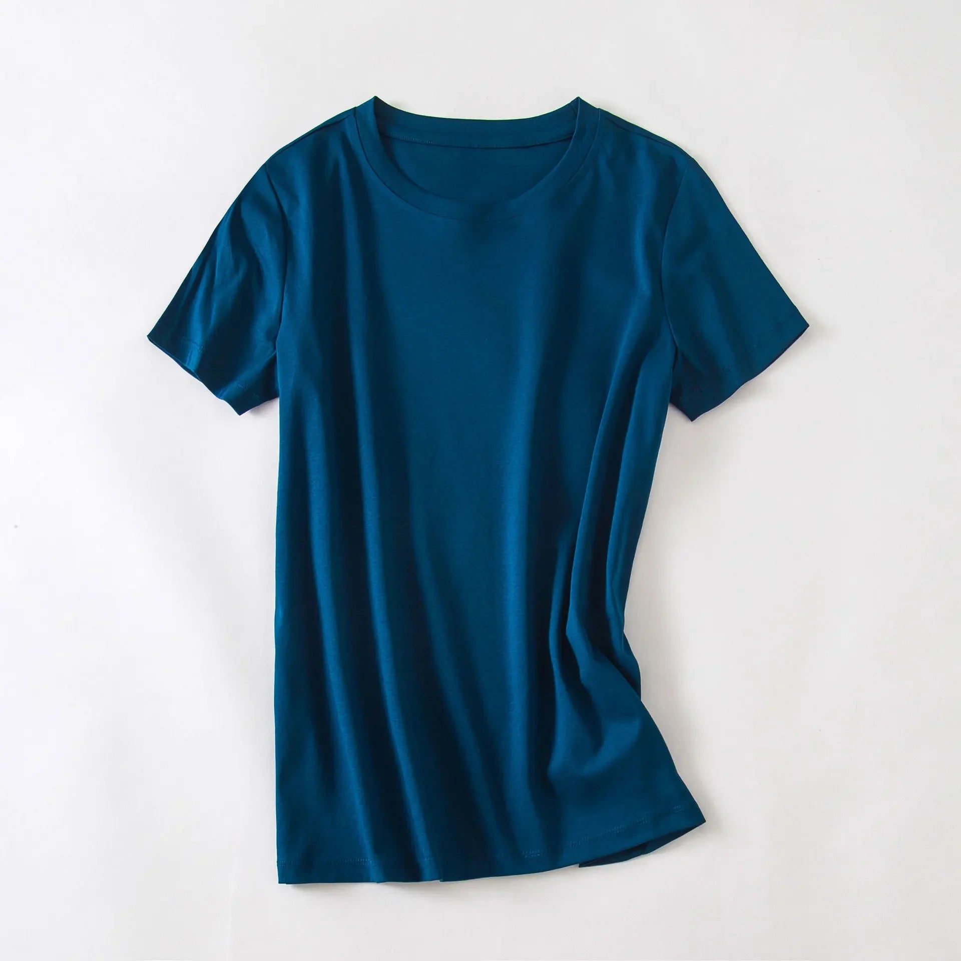 Camiseta Feminina Verão 2026 Gola V Manga Curta Algodão Casual Sólida Top Tees Solta Camisetas Básicas Camisas Femininas Tops Camisetas Femininas - verde escuro gola redonda P