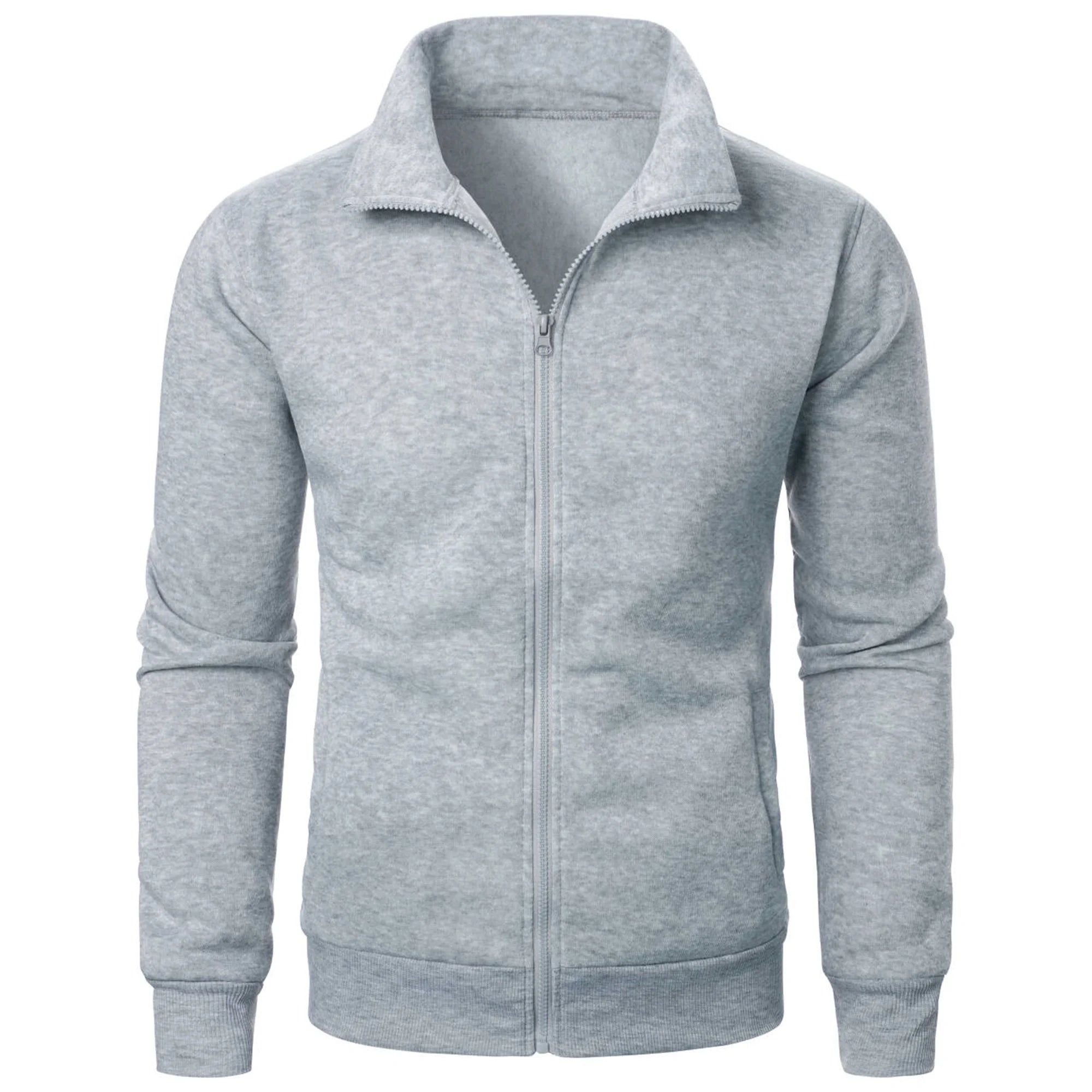 Jaqueta masculina casual esportiva com zíper e gola alta, blusa masculina de cor sólida