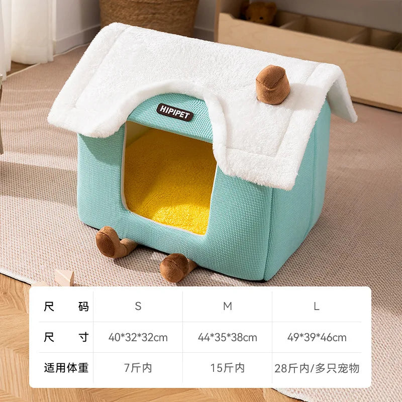 Thickened Enclosed Winter Warm  Villa Detachable Washable Pet Dog Bed  House Small  Shape Bed Home Comforter Pad