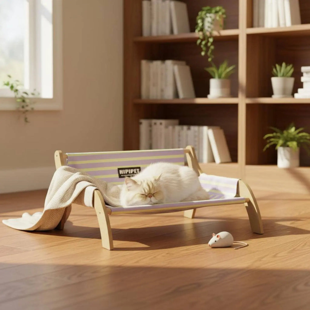 Cama Elevada para Pets com Estrutura de Madeira Respirável, Ideal para o Verão e Resistente à Umidade