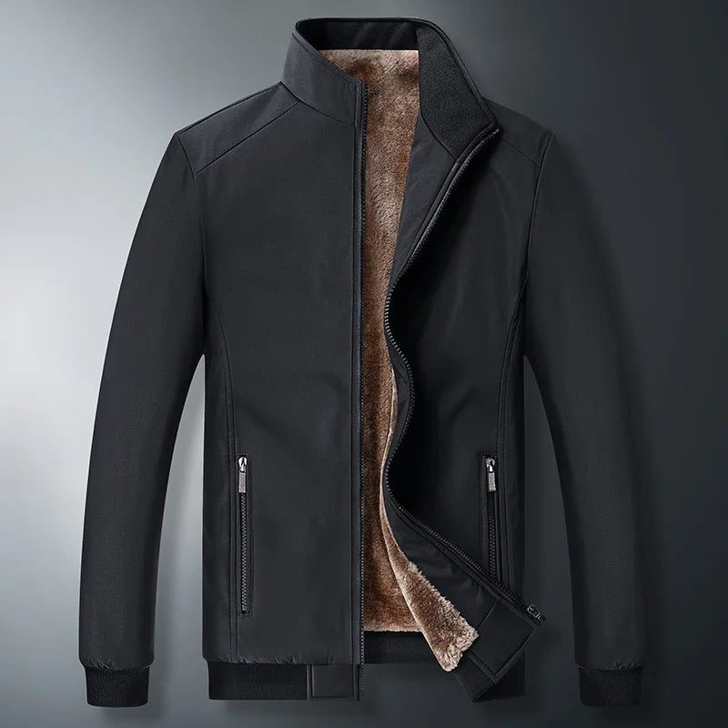 Jaqueta Masculina Forrada de Lã Grossa Casaco Casual da Moda Gola Alta Caimento Solto Respirável Resistente ao Desgaste à Prova de Vento Polies...