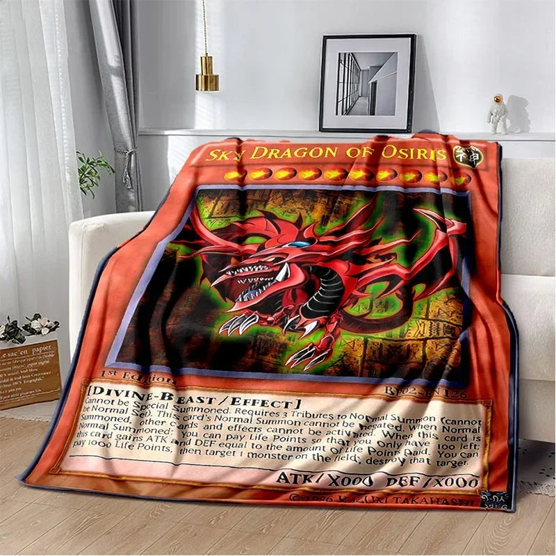 Anime Yu Gi Oh Card Throw Blanket Blue Eyes White Dragon Anime Cartoon Soft Plush Blanket Bedroom Bedspread Home Decor