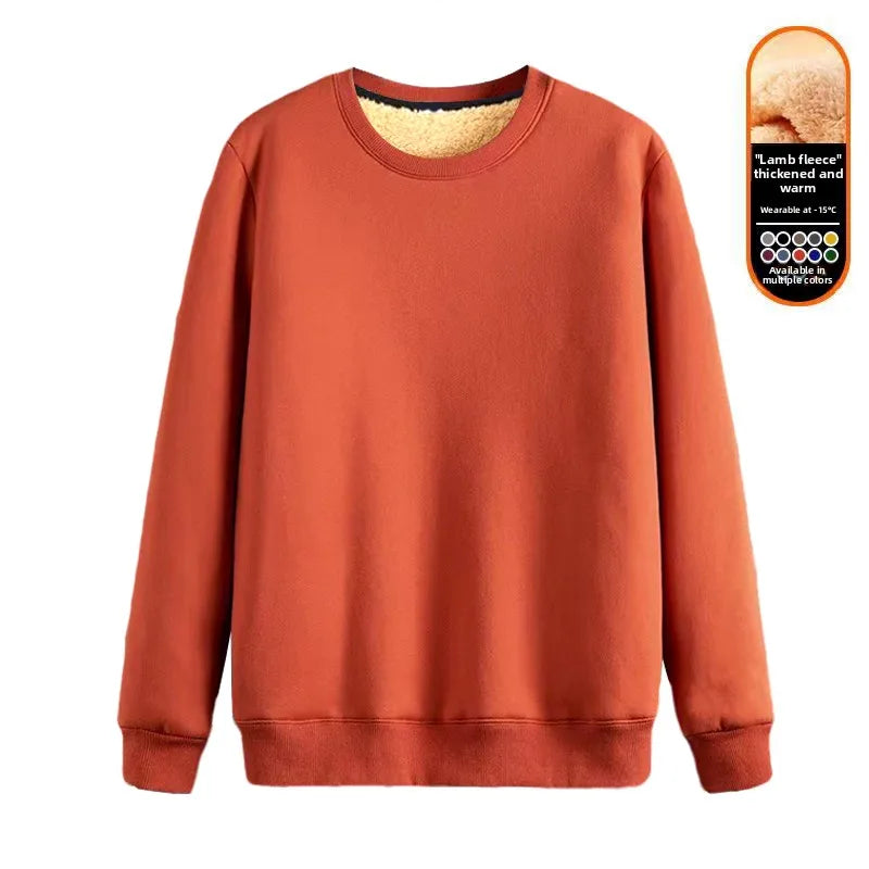 Men's Fleece Lined round Neck Sweatshirt Loose Long Sleeve T-Shirt Thickened Lamb Velvet Warm Winter Base Layer Shirt