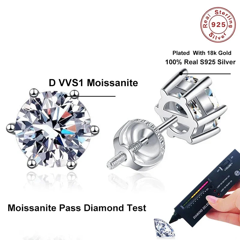 Brincos de Moissanite em Prata 925