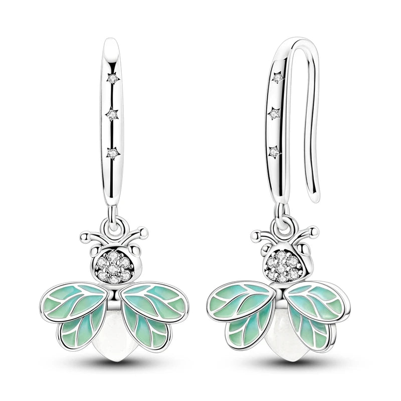 Lucky Clover Earrings 925 Silver Original Zircon Butterfly Dragonfly Chameleons Bee Flower Earrings For Women Jewelry Gift