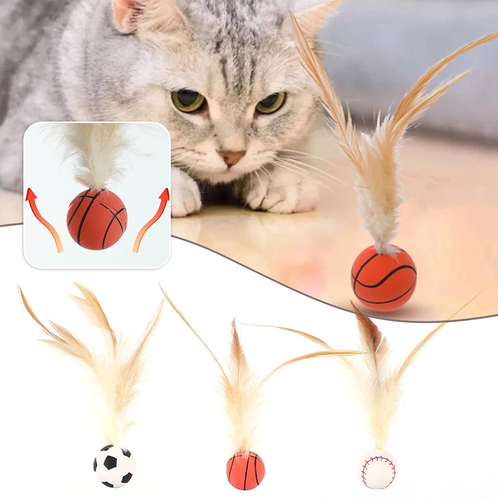 Cat interactive self fun ball, toy indoor feather bouncing ball, high rebound pet flutter ball, pet accessories