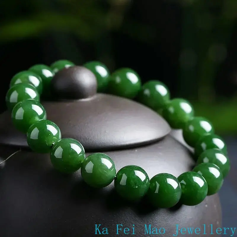 Pulseira Elástica de Jade Hotan Natural Jaspe Luxuosa Boutique Joias Pulseira de Casal para Homens e Mulheres Presente de Feriado