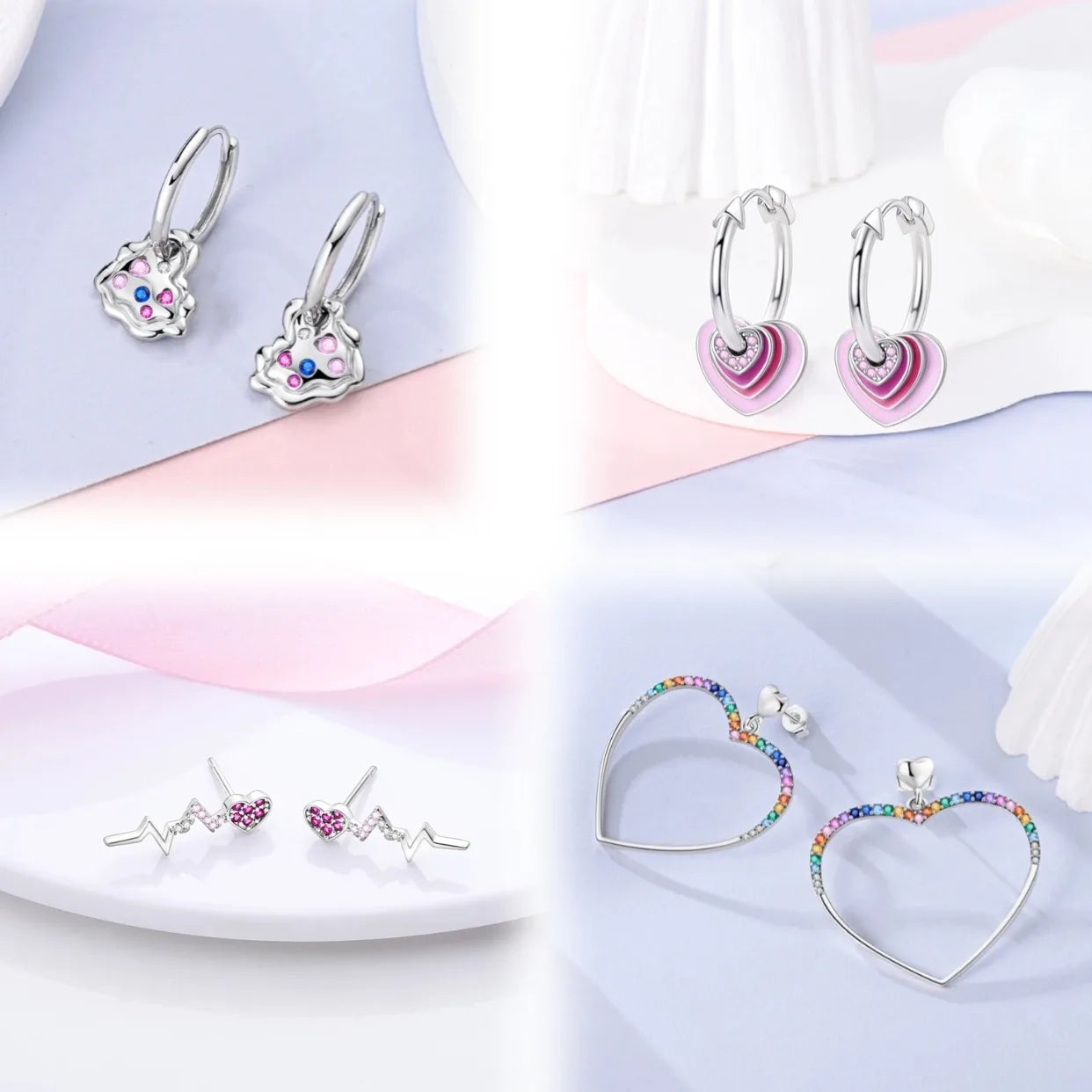 Brincos de Argola Coração Amor Brilhante Zircônia 925 Prata Esterlina Original para Mulheres Aniversário de Casamento Joia de Presente